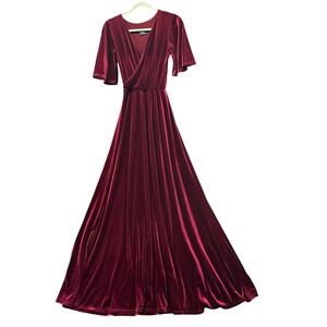 Desir Couture Velvet Faux Wrap Dress Small Burgundy Long Maxi‎ Whimsigoth Vamp
